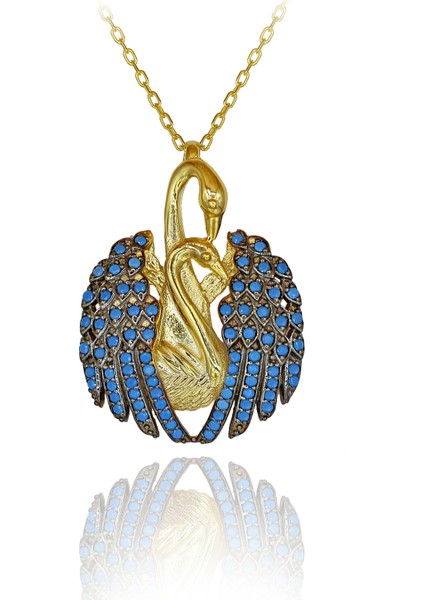 Turkuaz Taşlı Aşık Kuğu Gümüş Kolye