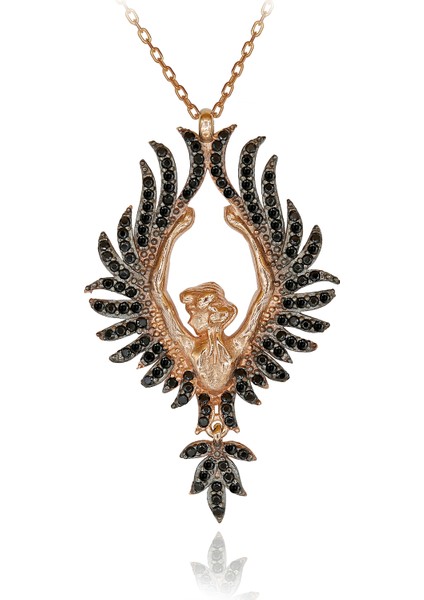 Siyah Taşlı Arkası Dönük Kadın Gümüş Kolye fırsatları