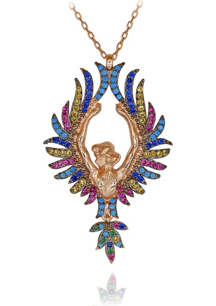 Renkli Taşlı Arkası Dönük Kadın Gümüş Kolye modelleri