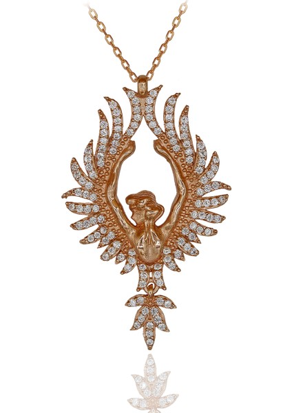 Beyaz Taşlı Arkası Dönük Kadın Gümüş Kolye