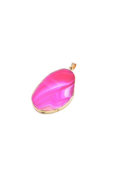Sarı Çerçeveli Pembe Akik Kolye Ucu 001