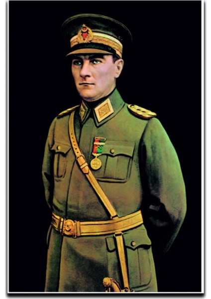 Atatürk Üniformalı Portre Raşel Dijital Baskı Bayrak 70 x 105 cm