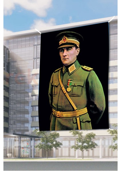 Atatürk Üniformalı Portre Raşel Dijital Baskı Bayrak 70 x 105 cm