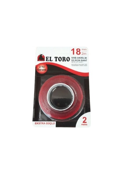 El Toro Vhb Akrilik Silikon Bant Şeffaf Çift Taraflı 18 mm x 2 M