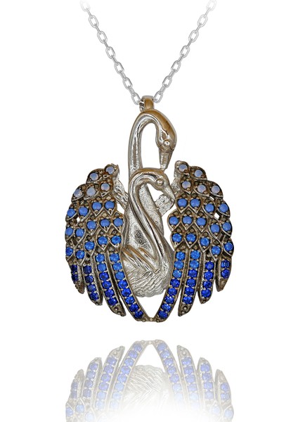 Opal Taşlı Aşık Kuğu Gümüş Kolye