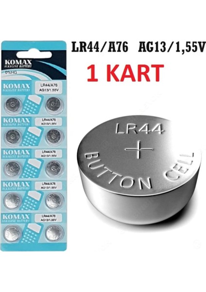 ( 1 Kart) AG13 1.5V Alkalin Pil 10'lu Blister LR44/A76 Oyuncak Pili Ag 13 ( 1 Kart)