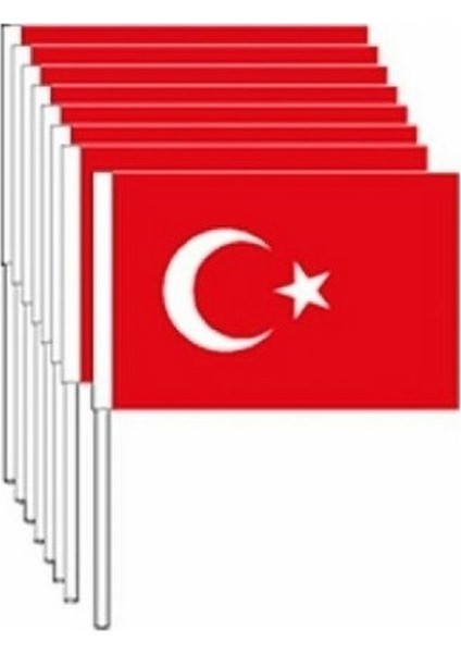 Çıtalı Kağıt Sallama Sopalı Türk Bayrağı 12.5 x 22.5 cm 100'lü