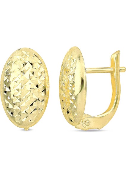 Fantezi Oval Altın Küpe