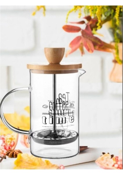 Bambu Kapaklı Borosilikat Cam French Press 350 ml