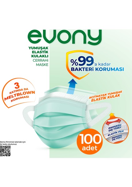 YUMUŞAK ELASTİK KULAKLI MASKE 100 ADET