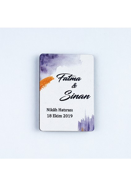 Ahşap Uv Baskılı Magnet Nikah Süsü 50'li