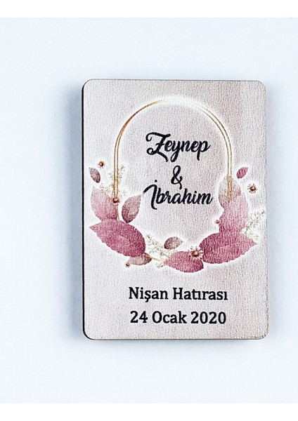 Ahşap Uv Baskılı Magnet Nikah Süsü 50'li