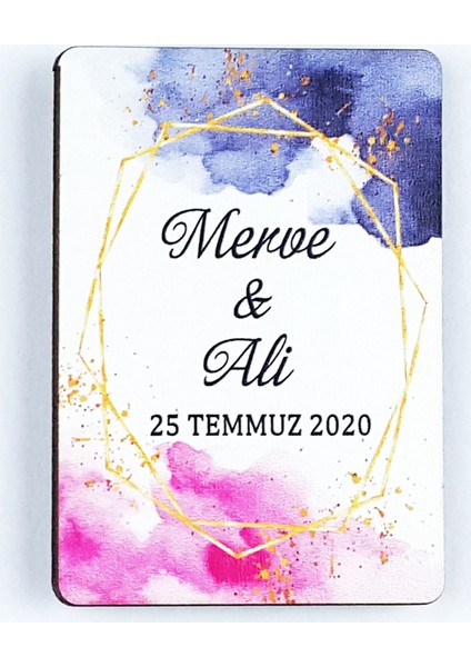 Ahşap Uv Baskılı Magnet Nikah Süsü 50'li
