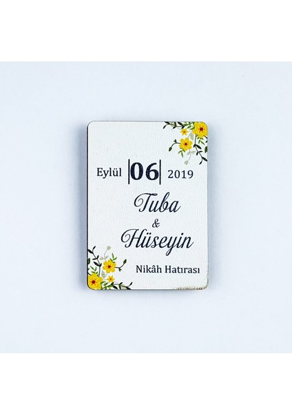 Ahşap Uv Baskılı Magnet Nikah Süsü 50'li
