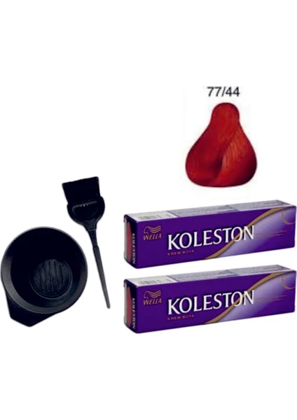 Koleston Tüp Saç Boyası 77/44 Kor Ateş Kızılı 2'li + Boyama Seti