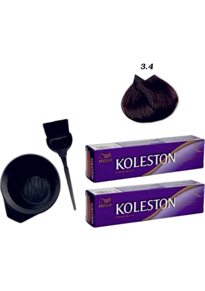 Koleston Tüp Saç Boyası 3/4 Koyu Kestane 2'li + Boyama Seti