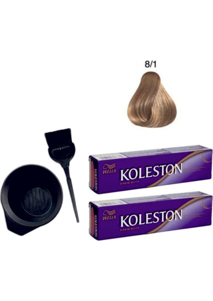 Koleston Tüp Saç Boyası 8/1 Küllü Açık Kumral 2'li + Boyama Seti