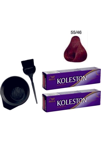 Koleston Tüp Saç Boyası 55/46 Kızıl Büyü 2'li + Boyama Seti