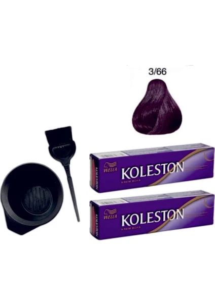 Koleston Tüp Saç Boyası 3/66 Patlıcan Moru 2'li + Boyama Seti