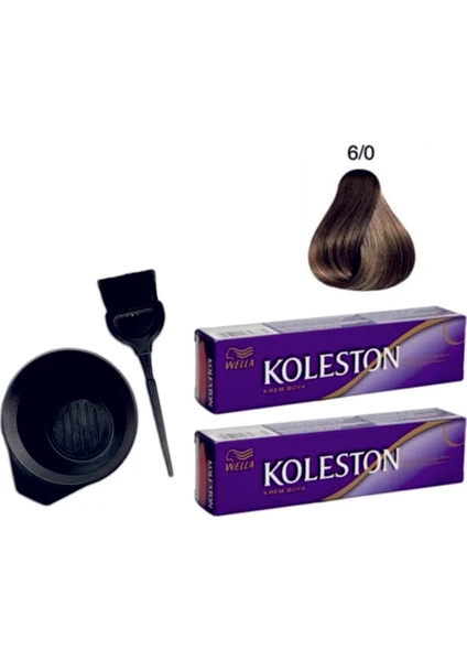 Koleston Tüp Saç Boyası 6/0 Koyu Kumral 2'li + Boyama Seti