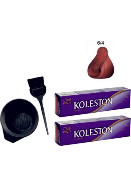 Koleston Tüp Saç Boyası 6/4 Kızıl Bkır 2'li + Boyama Seti