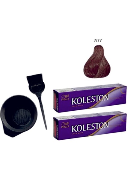 Koleston Tüp Saç Boyası 7/77 Işıltılı Kahve 2'li + Boyama Seti