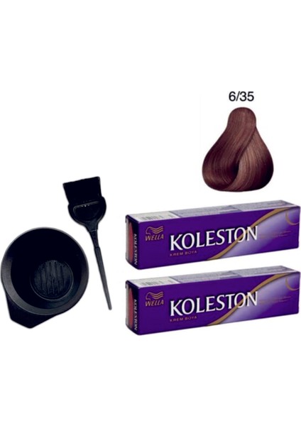 Koleston Tüp Saç Boyası 6/35 Elegan Kahve 2'li + Boyama Seti