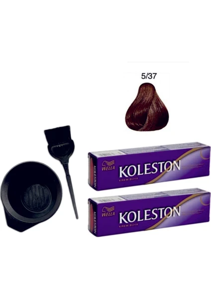 Koleston Tüp Saç Boyası 5/37 Kışkırtıcı Kahve 2'li + Boyama Seti