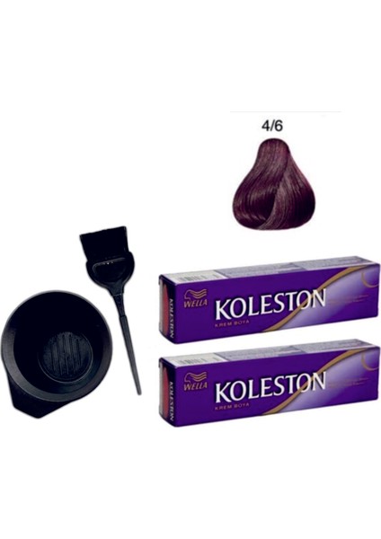 Koleston Tüp Saç Boyası 4/6 Kızıl Viyole 2'li + Boyama Seti