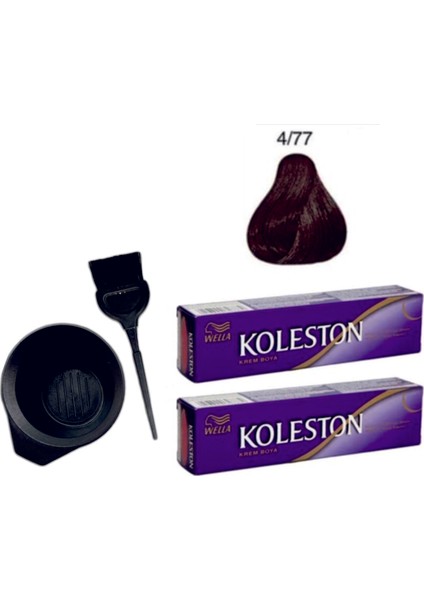 Koleston Tüp Saç Boyası 4/77 Kadife Kahve 2'li + Boyama Seti