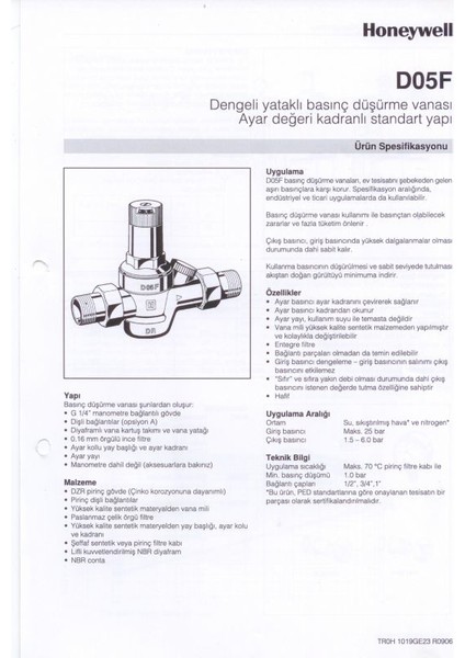 D05FS-1 Honeywell  Su Basınç Düşürücü (1'' / Maks. 25 Bar)