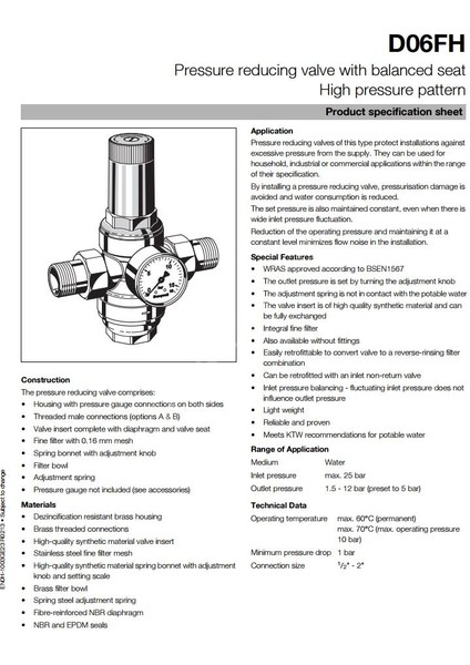 D06FH- 1 1/4b  Honeywell Su Basınç Düşürücü - 1,5-12 Bar Ayarlanabilir (DN32)