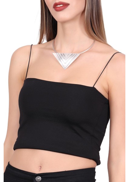 Kadın Antik Gümüş Kaplama Üçgen Uçlu Choker fiyatları