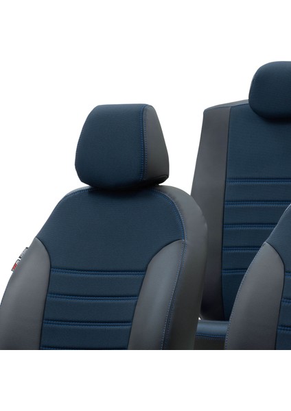 Ford Transit Custom 2012-Sonrası 4+1 (5 Kişi) Özel Üretim Koltuk Kılıfı Paris Design Mavi - Siyah