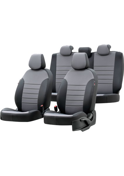 Skoda Octavia 1999-2004 Özel Üretim Koltuk Kılıfı Paris Design Gri - Siyah