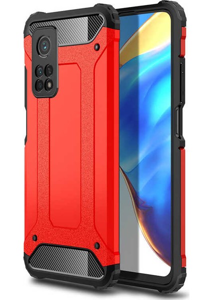 Xiaomi Mi 10t Pro Kapak Çift Katmanlı Zırh Tank Kılıf Kırmızı