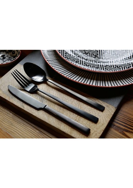 04FST001550 Quantum 84 Parça Mat Siyah Çatal Kaşık Bıçak Takımı