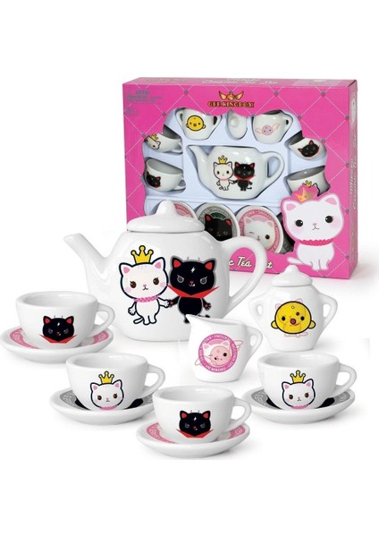 Mikoko Kedili 13 Parça Porselen Çay Seti Kız Oyuncak