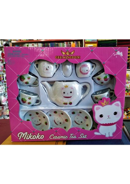 Mikoko Kedili 13 Parça Porselen Çay Seti Kız Oyuncak modelleri