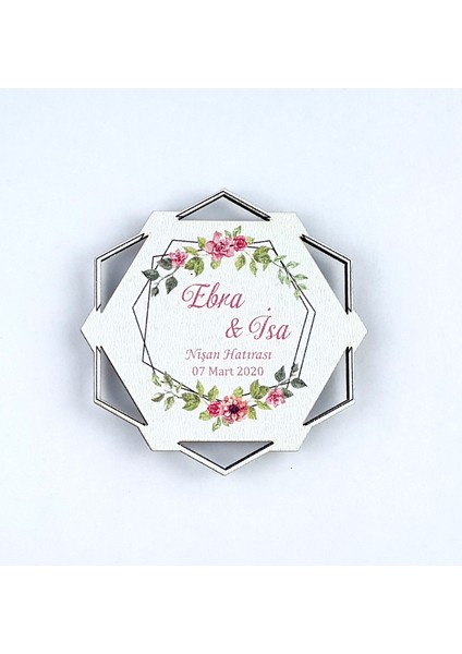 Ahşap Uv Baskılı Magnet Nikah Süsü 50'li UV-154