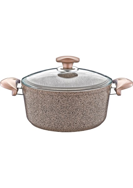 3110.01.02 20*10 cm / 2,3 Lt. Granit Derin Tencere Cam Kapaklı Kahverengi