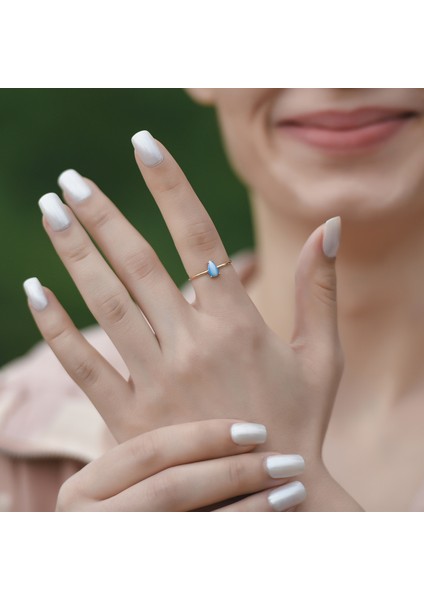 Ayyıldız Kuyumculuk Kadın Mavi Damla Opal Altın Yüzük