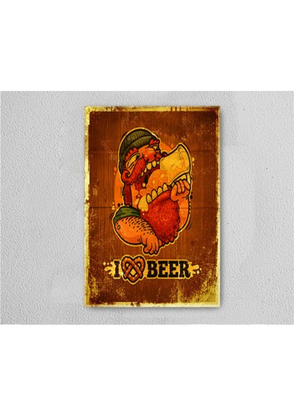 I Beer Retro Vintage Ahşap Poster Tablo