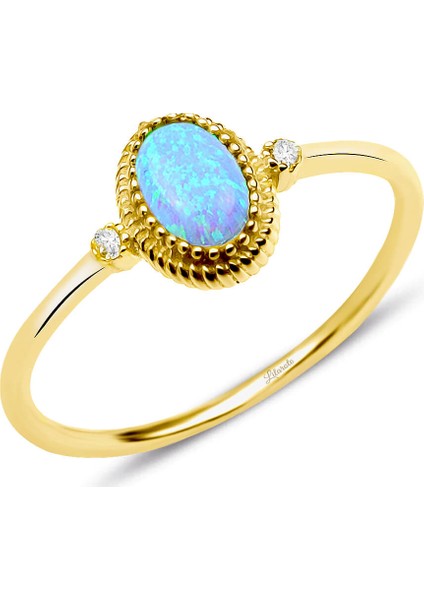 Mavi Opal Taşlı Oval Trend Yüzük