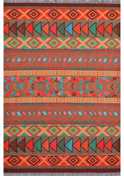 Rustik Multy 4006 Çok Renkli Ponpon Detaylı Dokuma Kilim