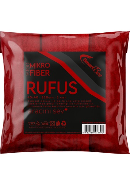 Rufus 3'lü Mikrofiber Lazer Kesim Cila Bezi 40X40 320GSM - Kırmızı
