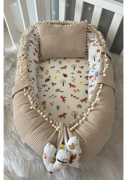 Jaju Baby Pike Kumaş ve Müslin Kumaş Tilki Tasarım Ponponlu Babynest