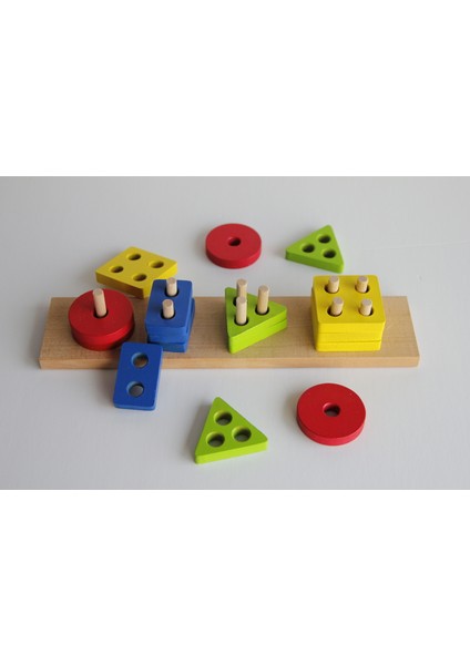 Geometrik Şekilli 4'lü Geçmeli Oyuncak Puzzle Eğitici Oyuncak Çoçuk Gelişimi