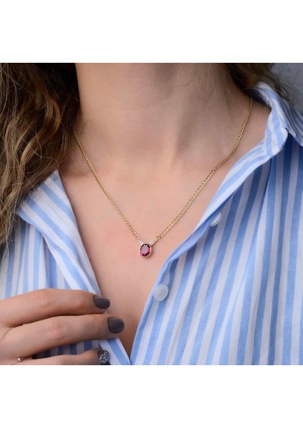 Granada Altın Kolye 14 Ayar Ruby Taşlı Gurmet Zincir 50 cm