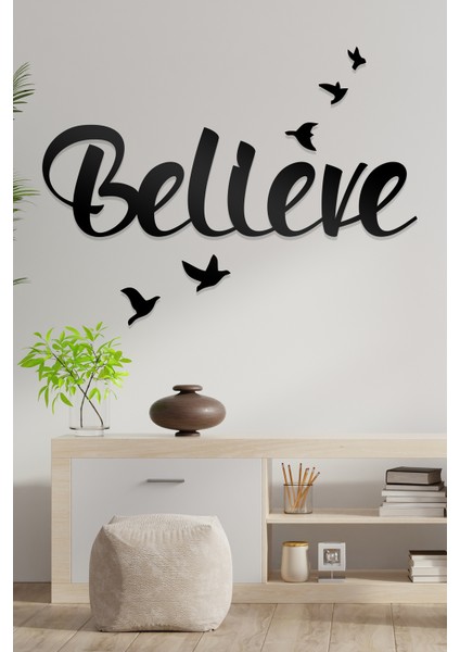 Believe Figürlü Dekoratif Ahşap Tablo
